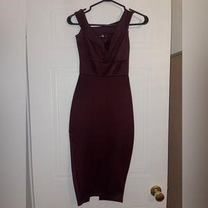 Burgundy Boohoo off the shoulder dress